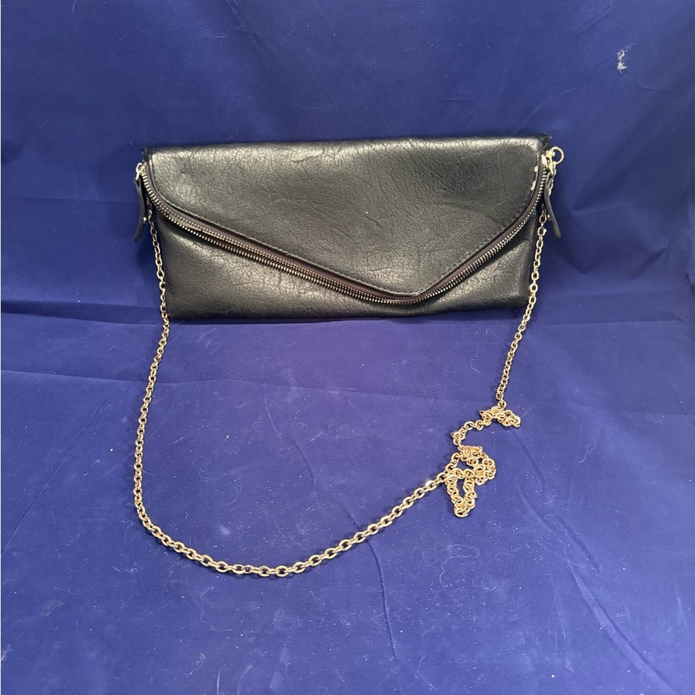 VINTAGE 90’s Black Leather Clutch with Chain Strap